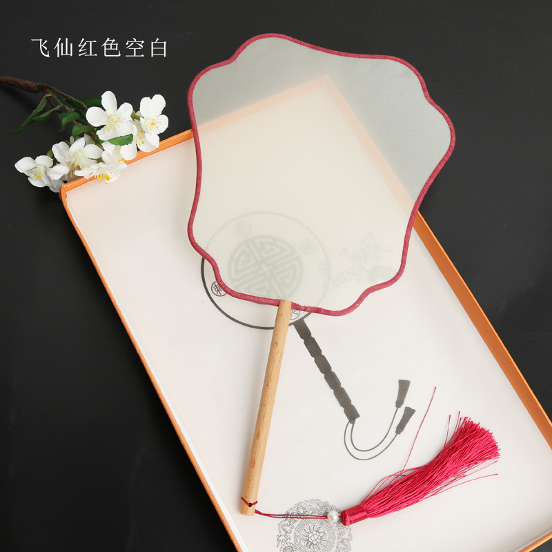 Pintado a mano estilo antiguo ventilador en blanco al por mayor pluma fina pintura a mano alzada superficie de ventilador de caligrafía mango largo ventilador redondo hecho a mano material de bricolaje