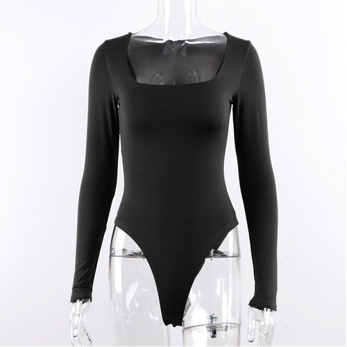 European and American Spring Women's Fashion U-Neck Long-Sleeve Charming Base Layer Bodysuit