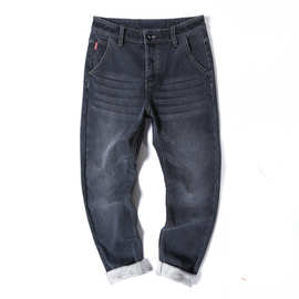 加大加肥男牛仔裤冬季加绒大码休闲长裤弹力潮直筒欧美商务牛仔裤