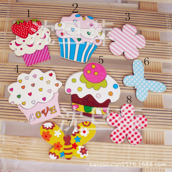 小额批发供应木制卡通无孔平板彩绘纽扣  服装辅料