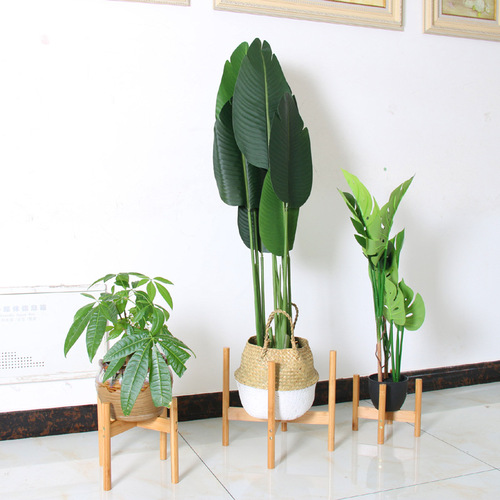 Nordic simple bamboo flower stand single bay window balcony desktop mini green basket flower pot bracket succulent wholesale