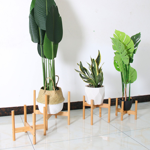 Nordic simple bamboo flower stand single bay window balcony desktop mini green basket flower pot bracket succulent wholesale