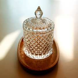 出口欧美水晶质感钻石菱形格纹玻璃罐 糖果罐喜糖盒蜡烛杯 香薰杯