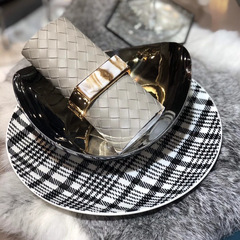 跨境千鳥格餐盤簡約陶瓷盤點心盤布紋早餐盤樣板間擺件8寸淺盤