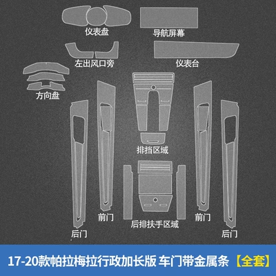 Automotive Film: central control special TPU protective - invisible-transparent-17-20-paramela-executive-lengthened-edition-door-with-metal-strip-full-set