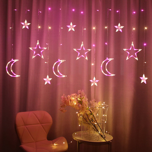 LED curtain lights star and moon lights net celebrity bedroom room decoration colorful lights string spring festival festival hanging star string lights