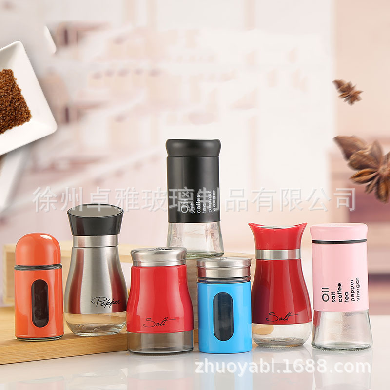 En stock creativo nuevos suministros de cocina botella de condimento de vidrio botella de condimento de acero inoxidable botella de condimento botella de pimienta tarro de condimento
