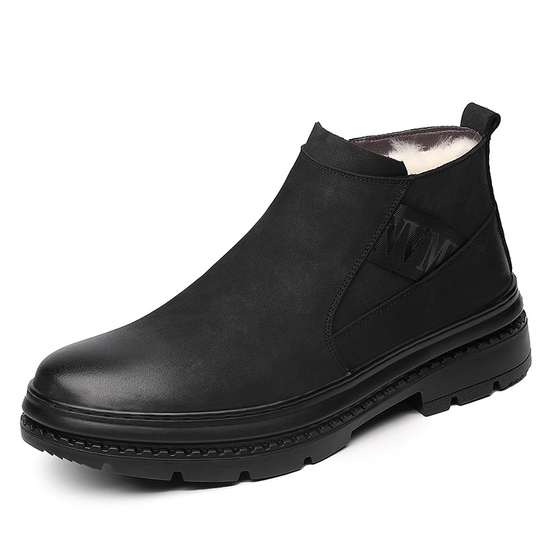 Nuevo invierno primera capa de piel de vaca de lana de los hombres zapatos de algodón forrado de lana caliente Martin botas cortas Chelsea zapatos de los hombres de moda