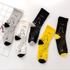 人頭動漫圖案日系女士中筒襪學院風插畫春夏季個性女潮襪子運動襪