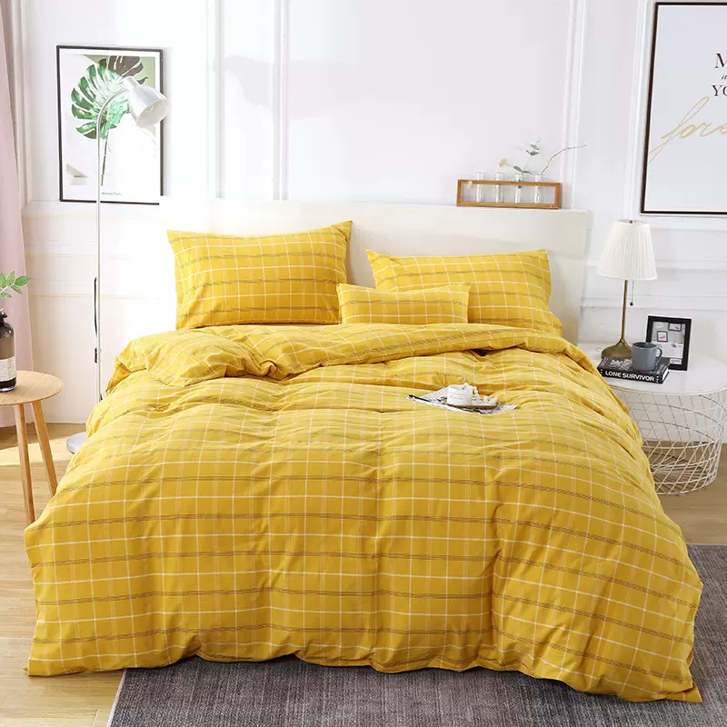 全棉色织水洗棉被套单件 日式无印风条纹格子被罩预留缩水150*215