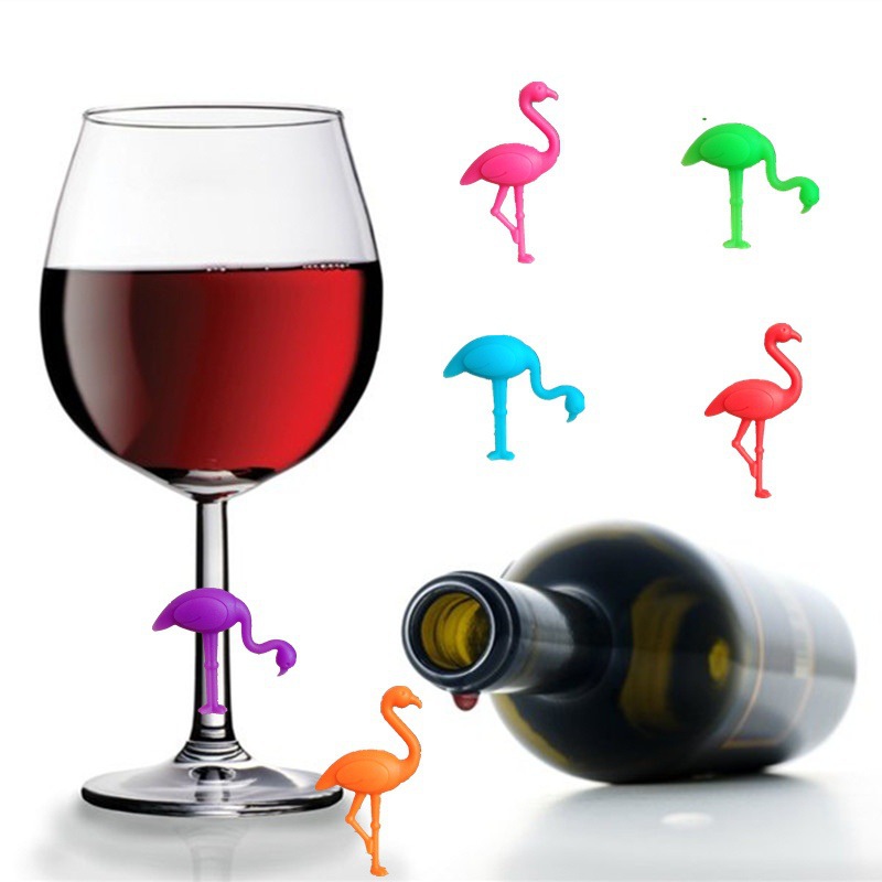 Creativo Flamingo vidrio de vino marcador de silicona animal partido reconocedor de vidrio de vino beber marcador