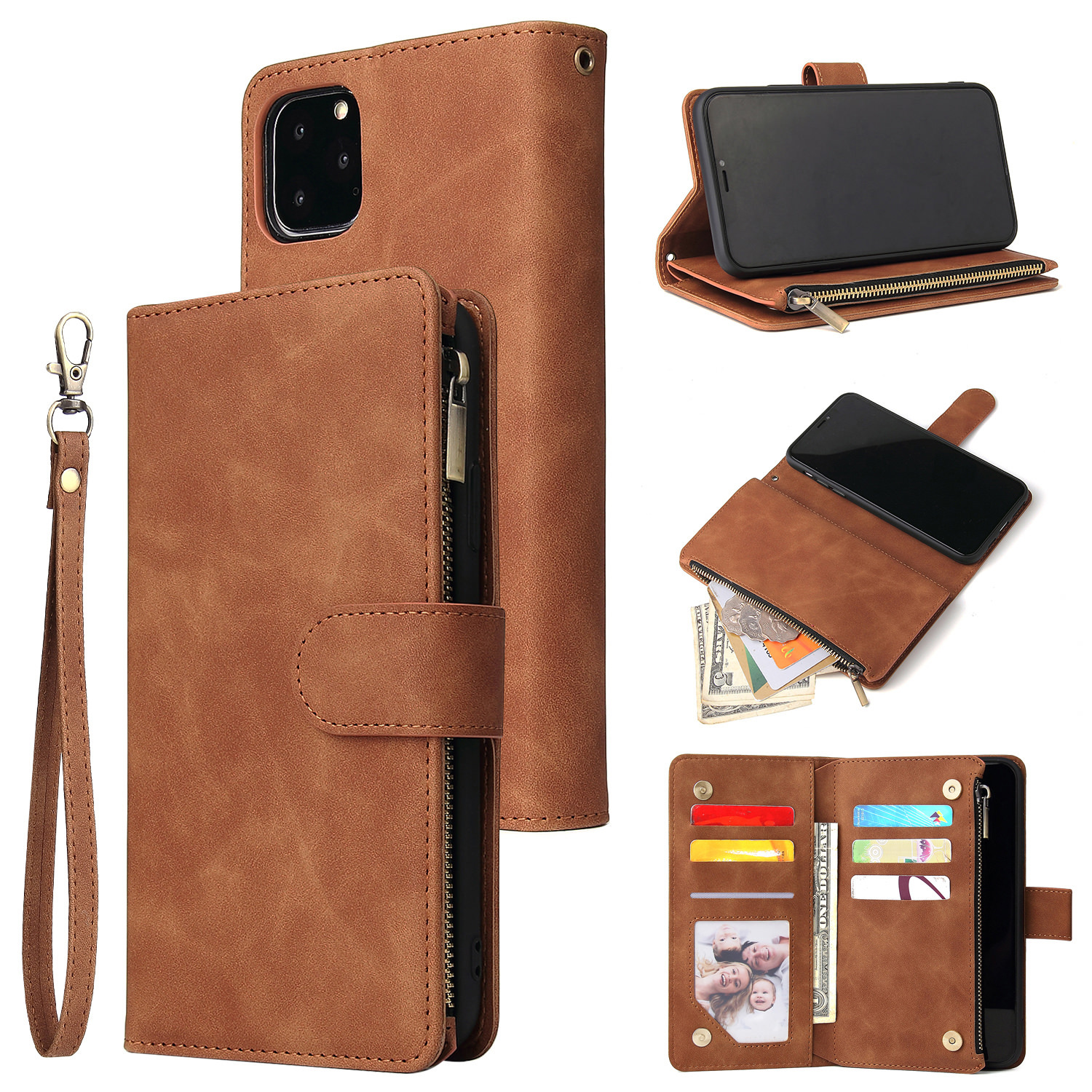 Suitable For IPhone 12 Zipper Phone 17 Pro Max Stand Multi-Card Wallet Leather Case XS_voghion.com