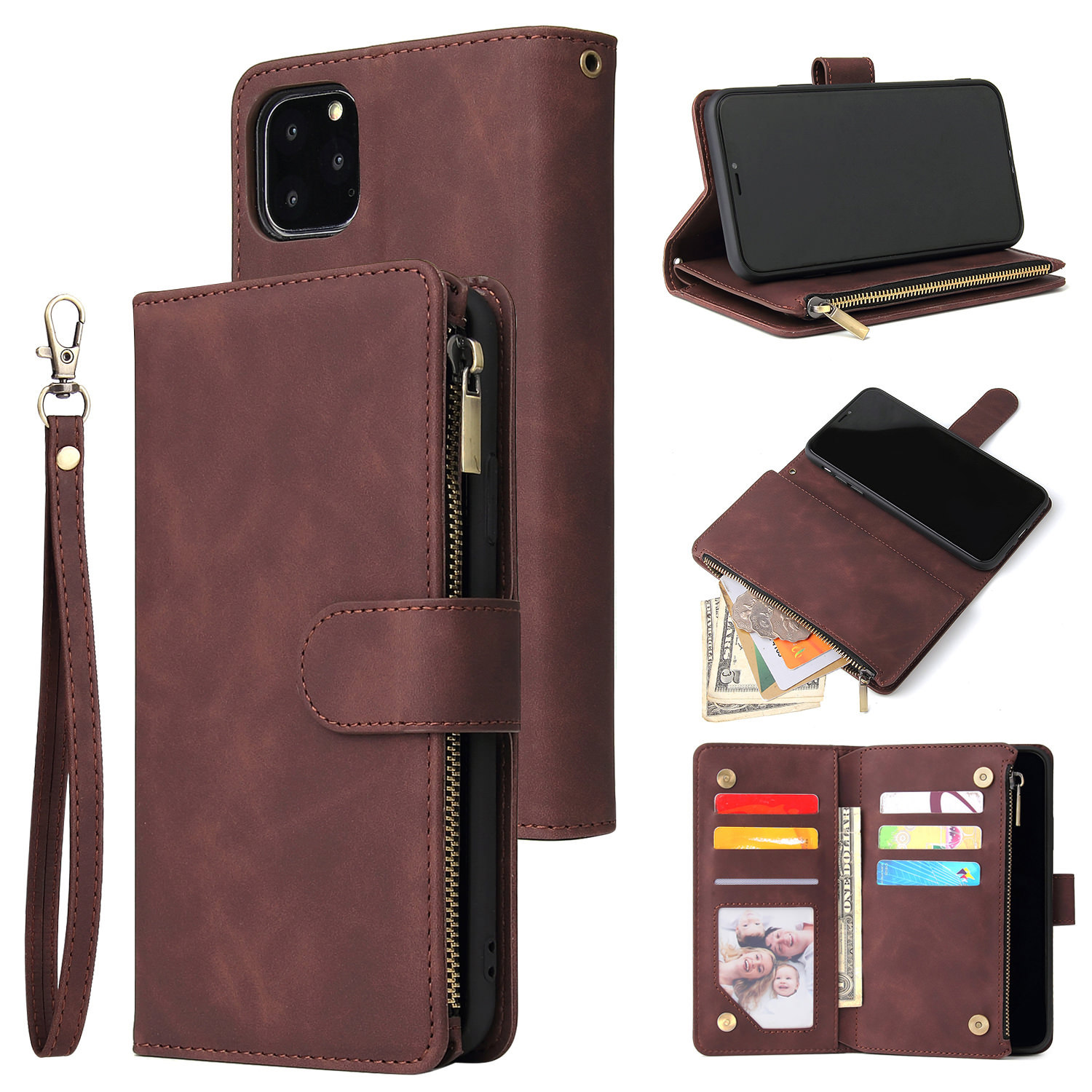Suitable For IPhone 12 Zipper Phone 17 Pro Max Stand Multi-Card Wallet Leather Case XS_voghion.com