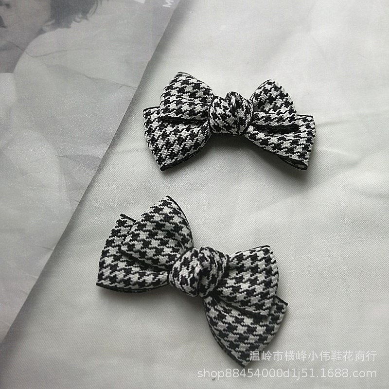 手机壳半成品配件千鸟格双层蝴蝶结鞋花女童单鞋鞋面装饰发饰