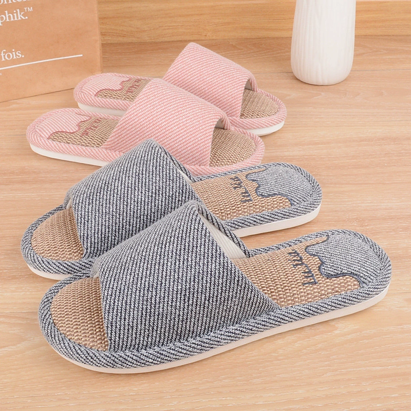 Льняные тапочки Мужские Большие размеры для дома Весна и осень Одежда для четырех сезонов Домашние бесшумные тканевые тапочки из хлопка и льна для пар Женские домашние тапочки