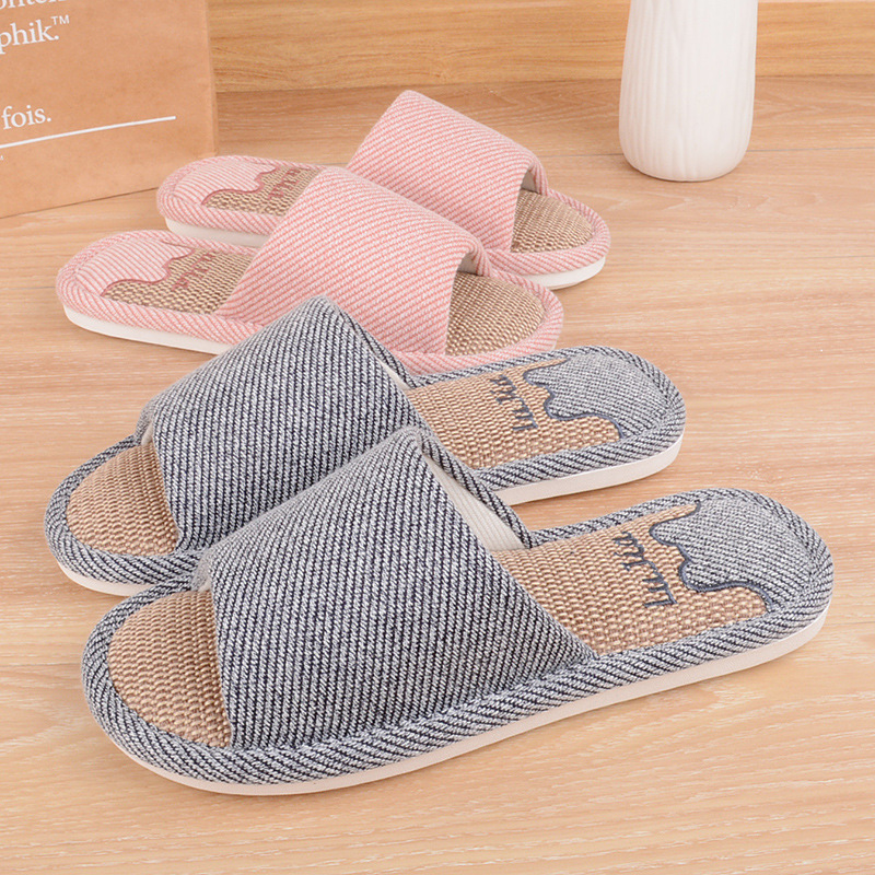 Linen Slippers Men's Large Size Home Spring and Autumn Four Seasons Wear Cotton and Linen Couple's Household Silent Fabric Slippers Women's Indoor