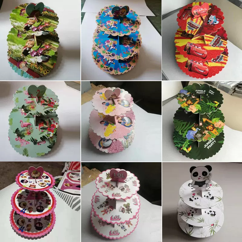 生日派对聚会装饰纸质三层蛋糕架子一次性甜品台布置婚礼点心摆件