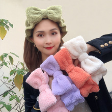 可爱大蝴蝶结羊羔毛洗脸发带秋冬软妹少女心束发带宽边头带发饰