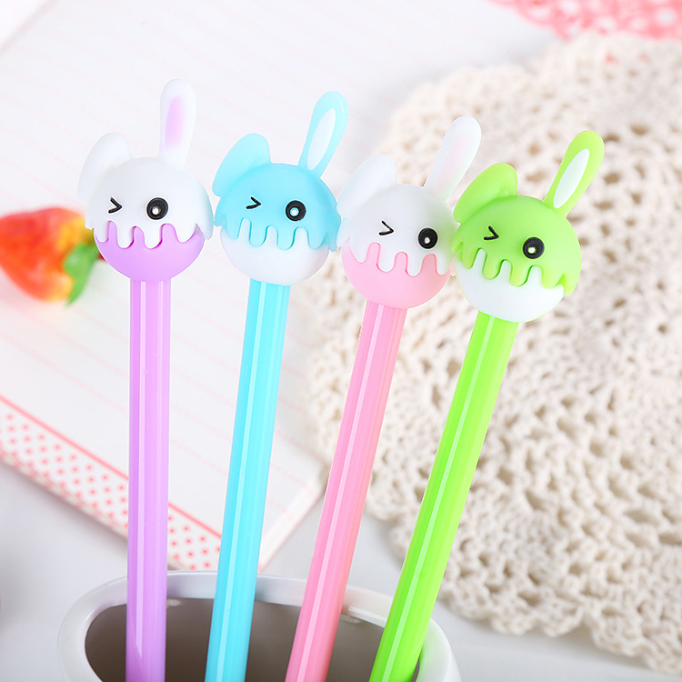 Creativa crema de conejo pluma de gel lindo estudiante de dibujos animados Oficina papelería suministros escolares a base de agua firma pluma al por mayor