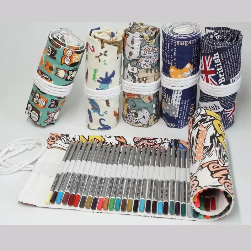 新款36/48/72/孔笔帘彩铅素描铅笔笔袋创意卡通韩版文具批发收纳