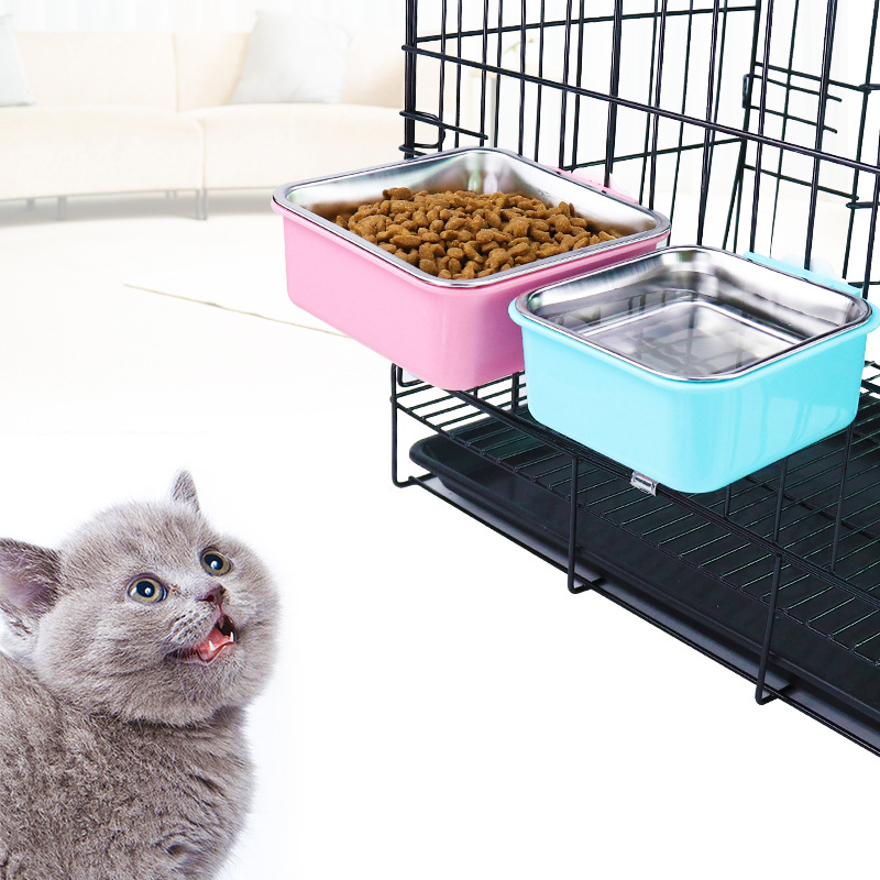 Suministros para mascotas Amazon nuevo fijo colgando perro tazón de acero inoxidable Pet Bowl jaula alimentador de agua potable