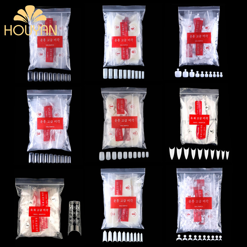 Manicure fake nail piece Series 500 pieces Korean standard bag full stickers half stickers French pointed nail painting glass nail