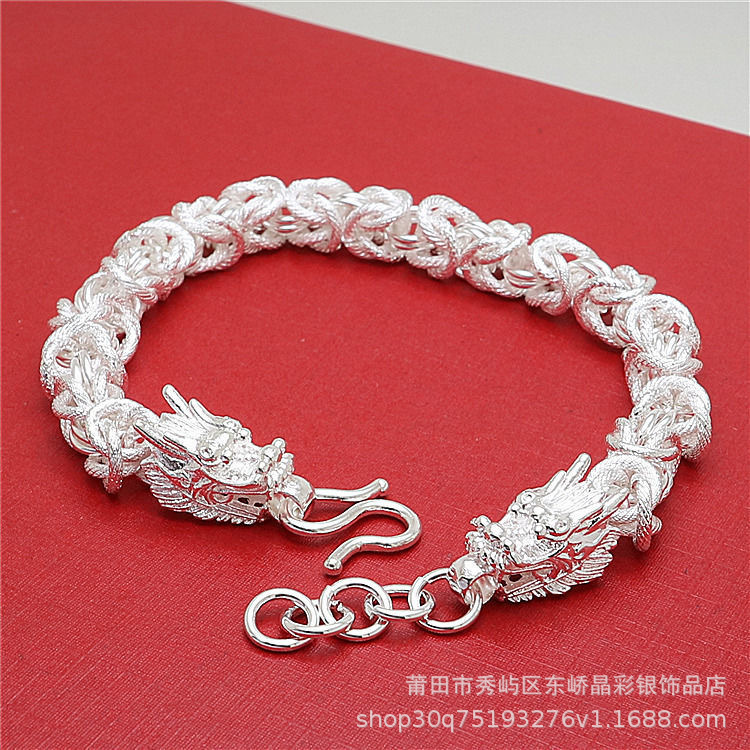 Copper silver plated bracelet thick faucet domineering retro double flapping Bracelet Men's hand-woven trendy men's jewelry wholesale