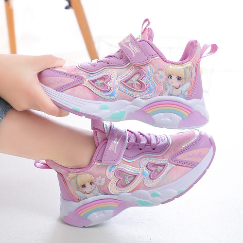 Girls' Sports and Leisure Children's Leather Internet Celebrity Shoes  Spring and Autumn Middle and Older Children's Princess Running Shoes Trend