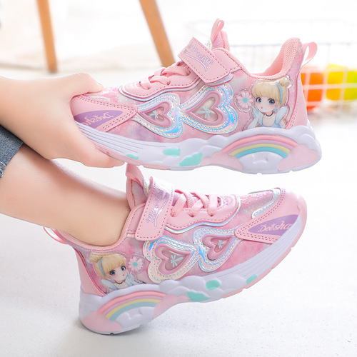 Girls' Sports and Leisure Children's Leather Internet Celebrity Shoes  Spring and Autumn Middle and Older Children's Princess Running Shoes Trend