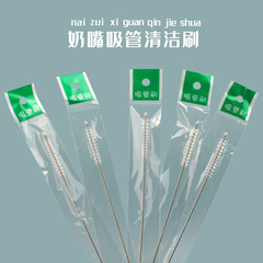 Nylon baby bottle nipple brush 304 stainless steel straw brush in OPP bag, simple straw brush, small tube brush