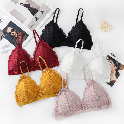 Lace bra for women, sexy French triangle cup sling, beautiful back bra, simple and light, no steel ring, student chest wrap