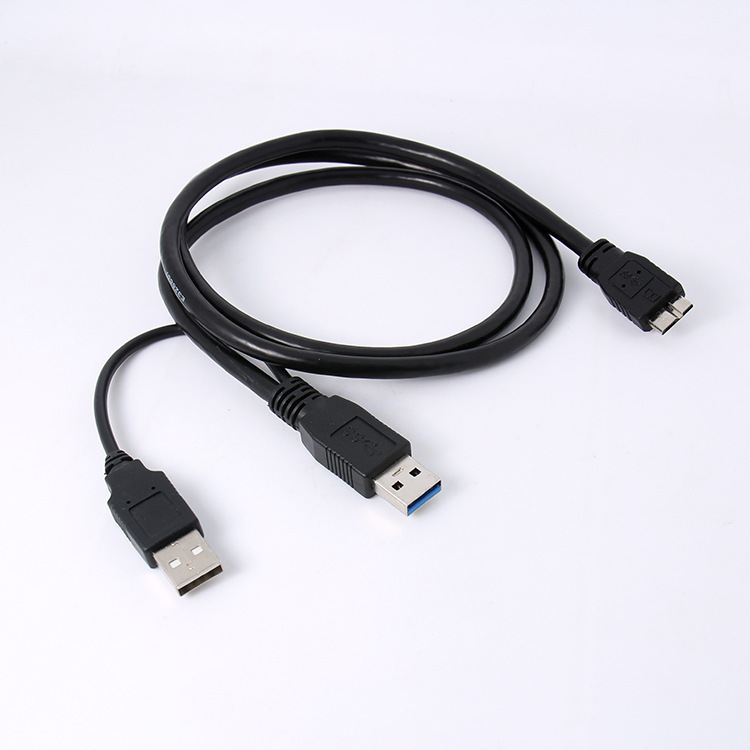 USB3.0 Micro-B Mobile Hard Disk Cable Double Head USB Power Supply Data Cable with Auxiliary USB 0.5 m