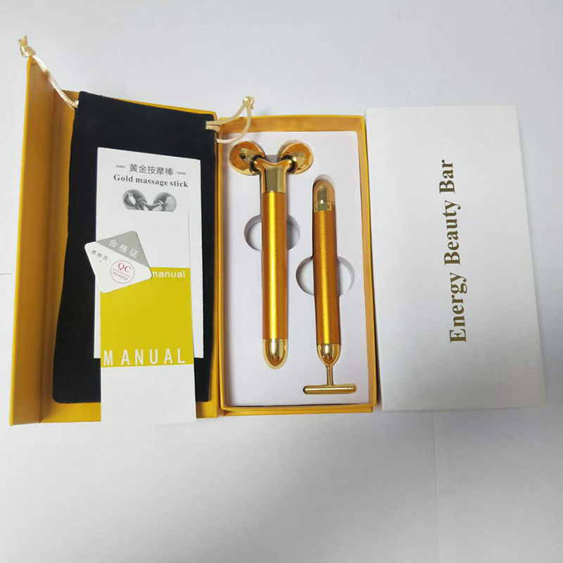 Rodillo de oro 3D para masaje facial, conjunto eléctrico T-Shape, para lifting y relajación facial, al por mayor