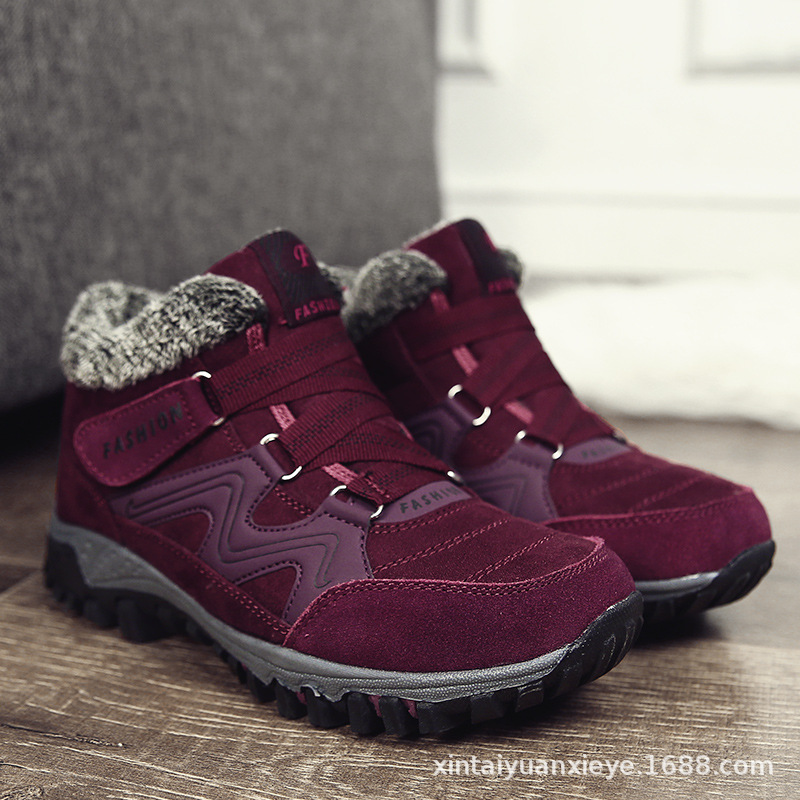 Fábrica directa transfronteriza zapatos de algodón forrada de lana caliente más tamaño zapatos de algodón antideslizante ancianos invierno caminando escalada zapatos de algodón