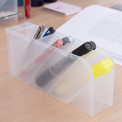 斜插式笔筒桌面学生文具收纳盒大容量多层笔架文具透明简约笔插