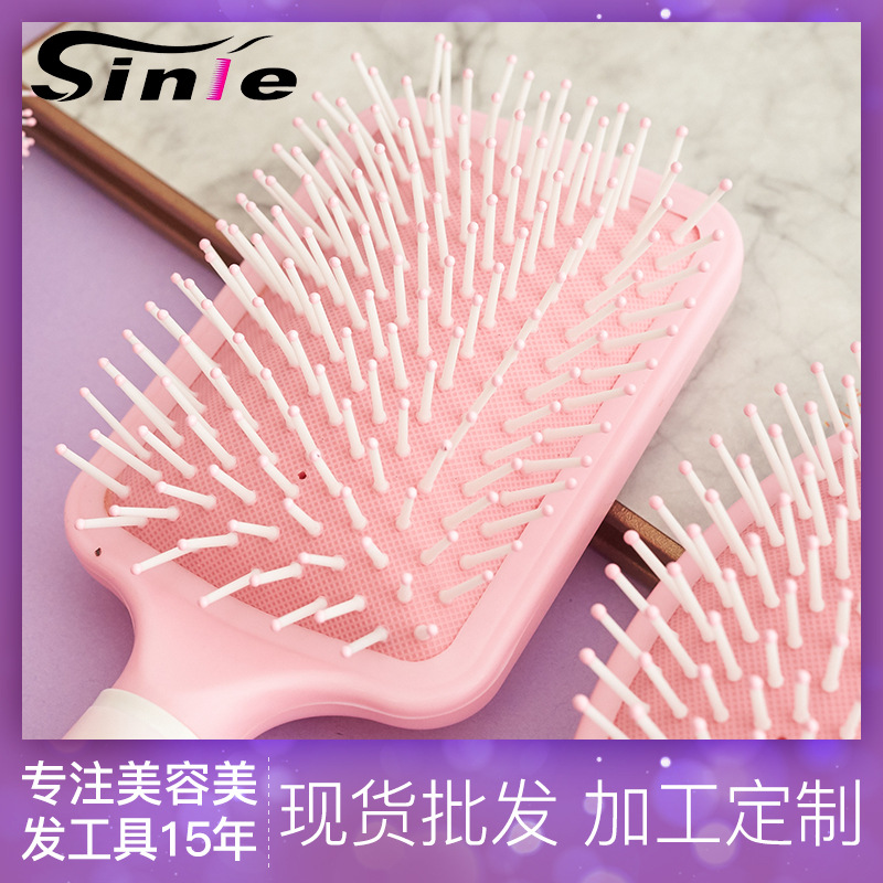 Rosa chica corazón cojín de aire peine mujer traje de plástico airbag peine rizador de pelo peine masaje del cuero cabelludo peine