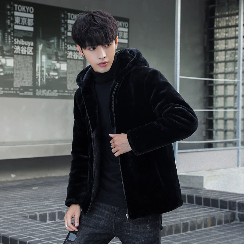 Haining's new autumn and winter imitation mink fur coat social spirit guy men's clothing plush black cotton clothing
