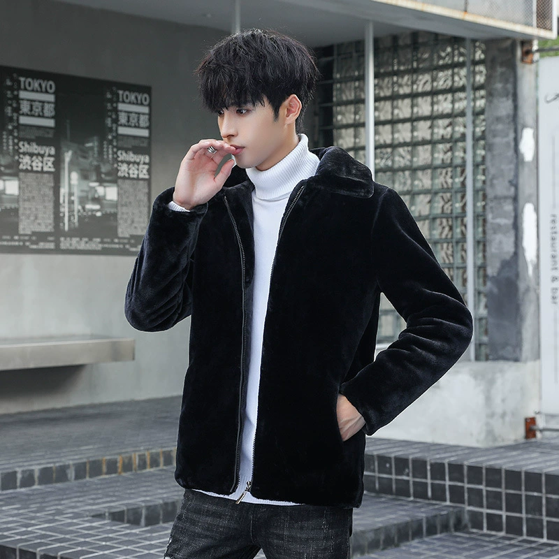 Haining's new autumn and winter imitation mink fur coat social spirit guy men's clothing plush black cotton clothing