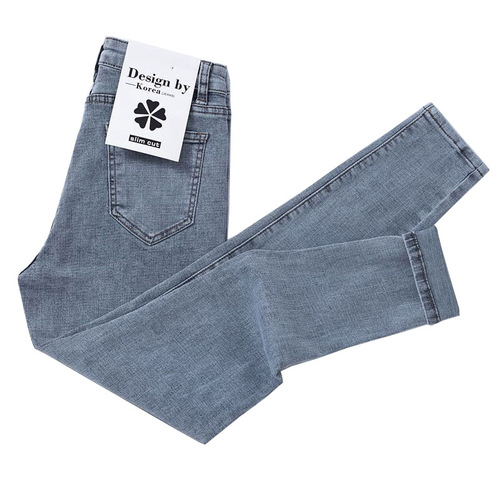 Women's jeans, high-waisted, slimming, Korean-style boyfriend look, versatile, new arrival, cropped pencil pants with skinny legs for autumn.