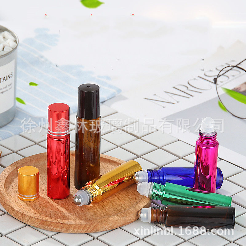 New 10ml Frosted Bead Bottle Glass Cosmetic Bottle Travel Portable Perfume Bottling Round Essential Oil with Lid