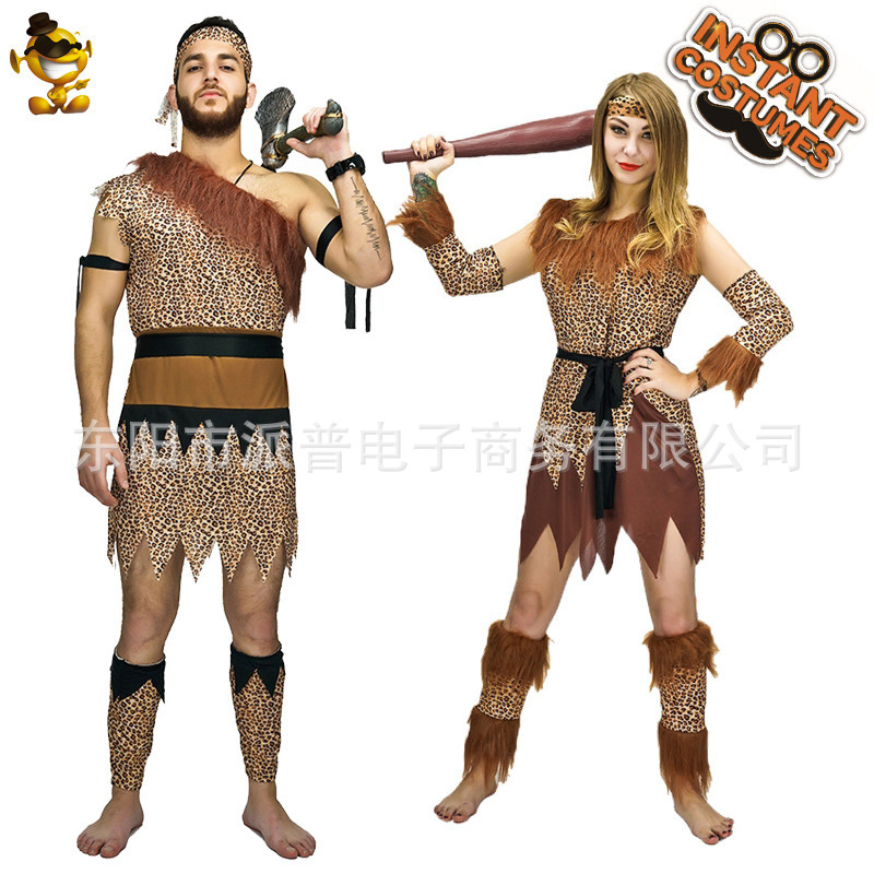 Adult Men and Women Couple Savage Costume Carnival Party Costume Fancy Dress Ball Caveman Stage Costume
