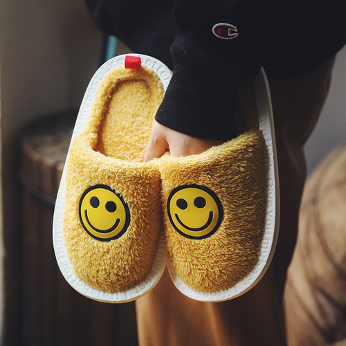 Creative new winter smiling face cotton slippers thick-soled warm non-slip wear-resistant casual plush home indoor cotton shoes for women
