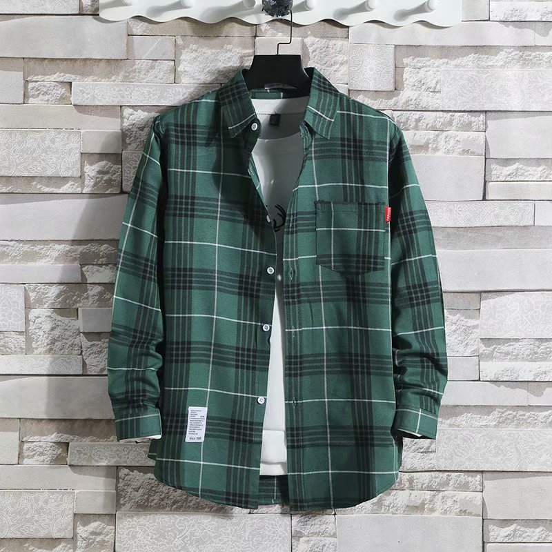 Plaid shirt men's long-sleeved autumn Ko...