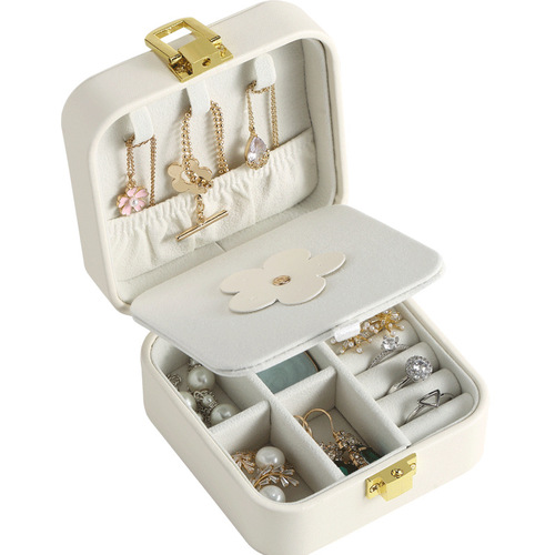 Internet celebrity candy-colored jewelry storage box pu leather flip-top jewelry storage box portable mini girl jewelry box