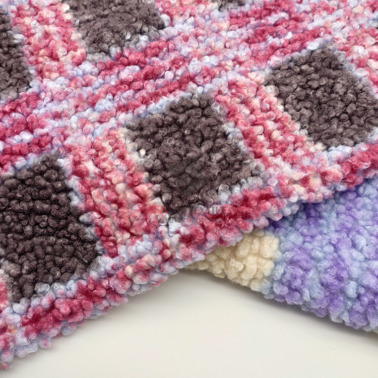 人造毛颗粒羊绒 阿尔泰线条格子印花 秋冬时尚童装箱包玩具面料