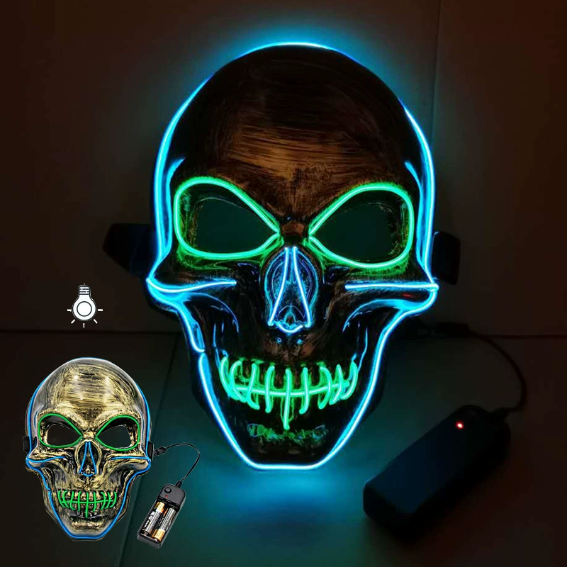 Страшная светящаяся маска призрака-клоуна с LED-холодным светом, белый череп, пугающая маска для бара и ночного клуба