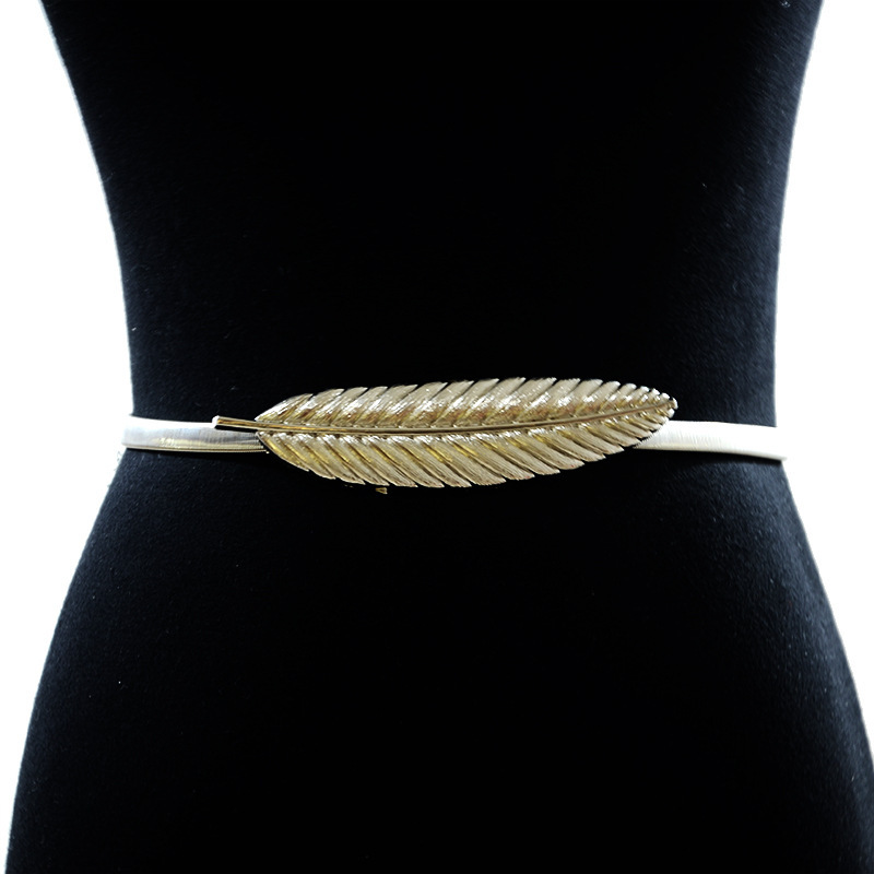 Transfronterizo de las mujeres de metal primavera cadena de la cintura de la hoja de loto decorativo hebilla de metal doble redondo cadena elástica delgada