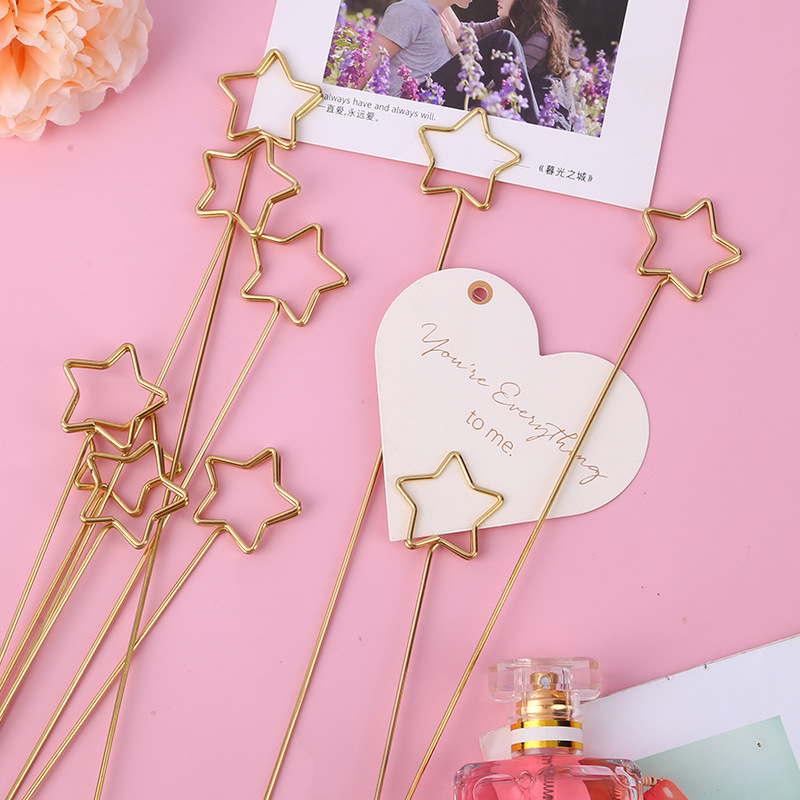 Tarjeta de felicitación de ramo chapado en oro de metal titular de la flor tarjeta palo varilla floral material de embalaje tarjeta postal clip al por mayor