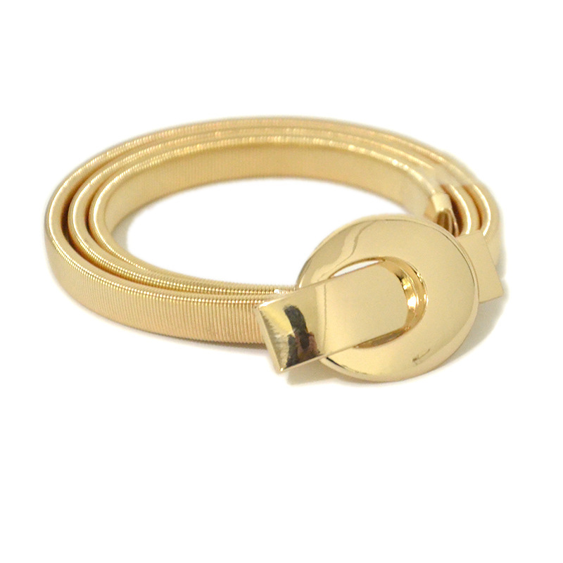 Transfronterizo de las mujeres de metal primavera cadena de la cintura de la hoja de loto decorativo hebilla de metal doble redondo cadena elástica delgada