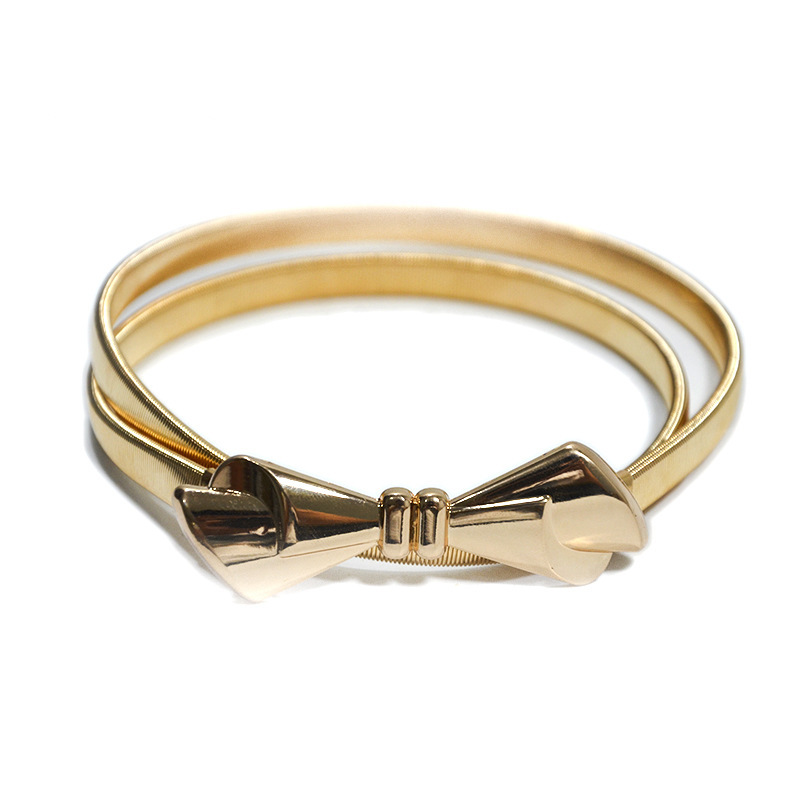 Transfronterizo de las mujeres de metal primavera cadena de la cintura de la hoja de loto decorativo hebilla de metal doble redondo cadena elástica delgada